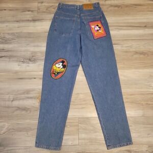 Mickey‎ & Co Jeans High Waist Patchwork Embroidered  7/8 Disney 90s Blue Denim